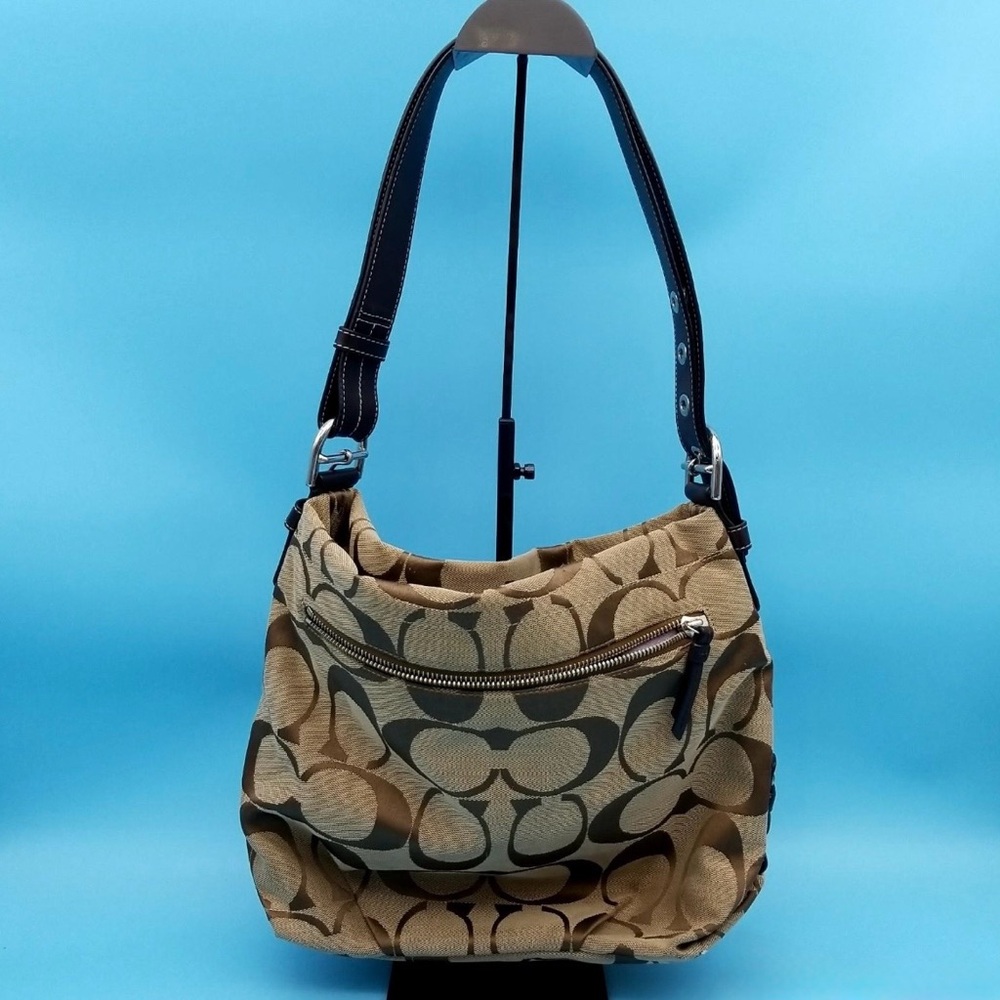 Coach Tan and Brown Signature Shoulder Bag Turns To Crossbody Bag - Picture 2 of 13